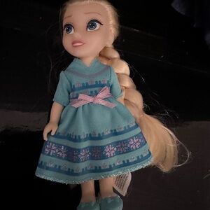 Disney Elsa Mini Doll in Aqua Blue Dress with Pink Bow